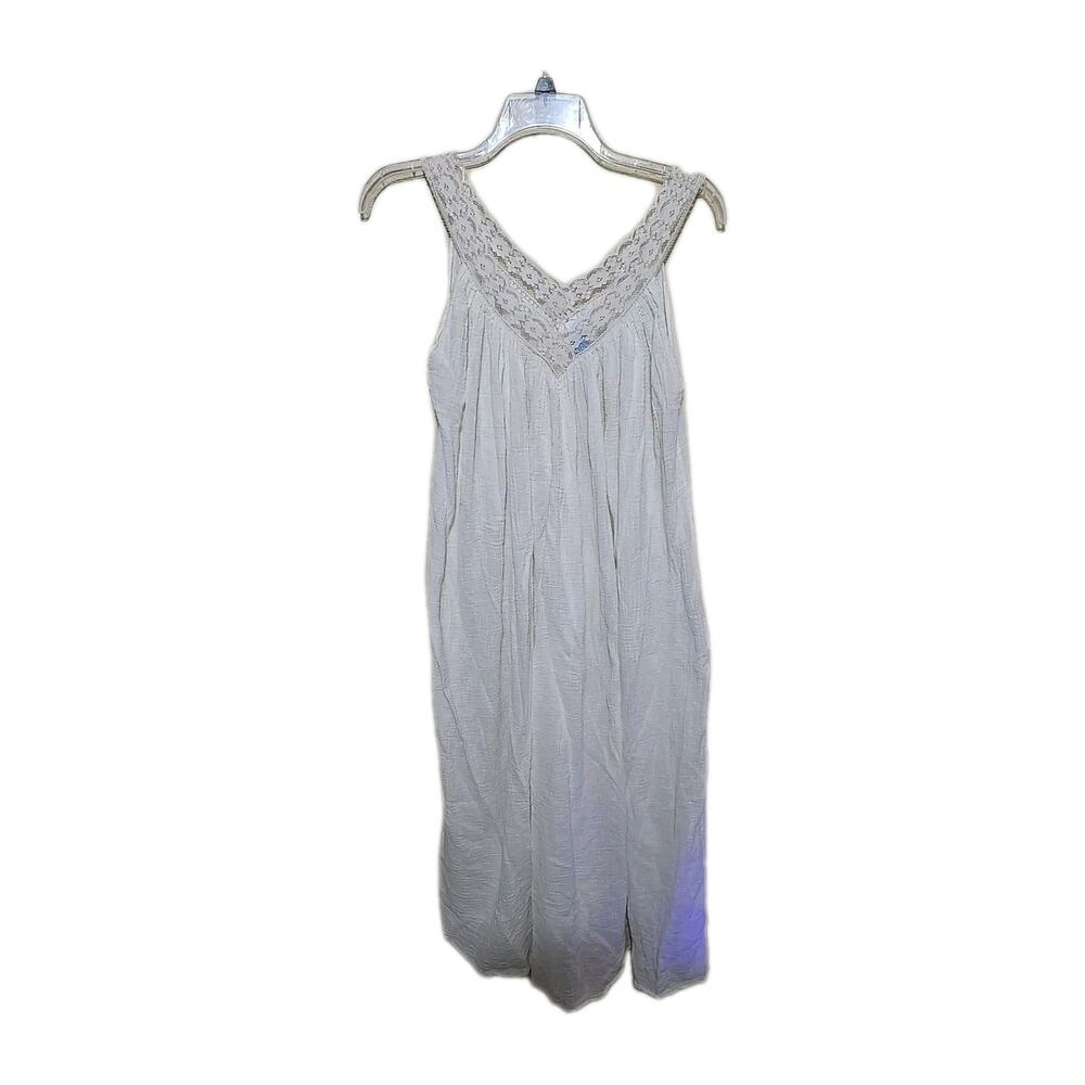 Vtg Sears White V-Neck Floral Lace Crinkle Sleepwear Nightgown Womans Size Large